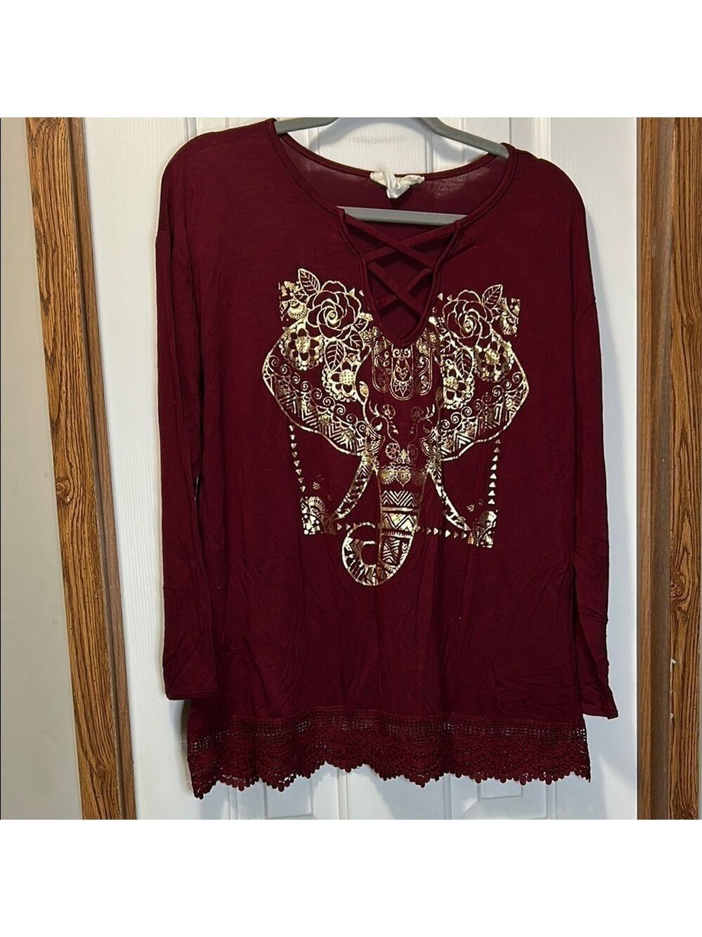 Red and Gold Elephant Embellished Blouse EUC